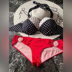 Victoria's Secret Black and White Polka Dot Bikini vintage 34DD/M retro